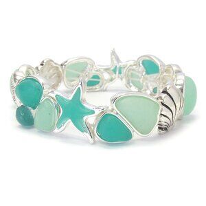 Sealife theme sea glass stretch bracelet